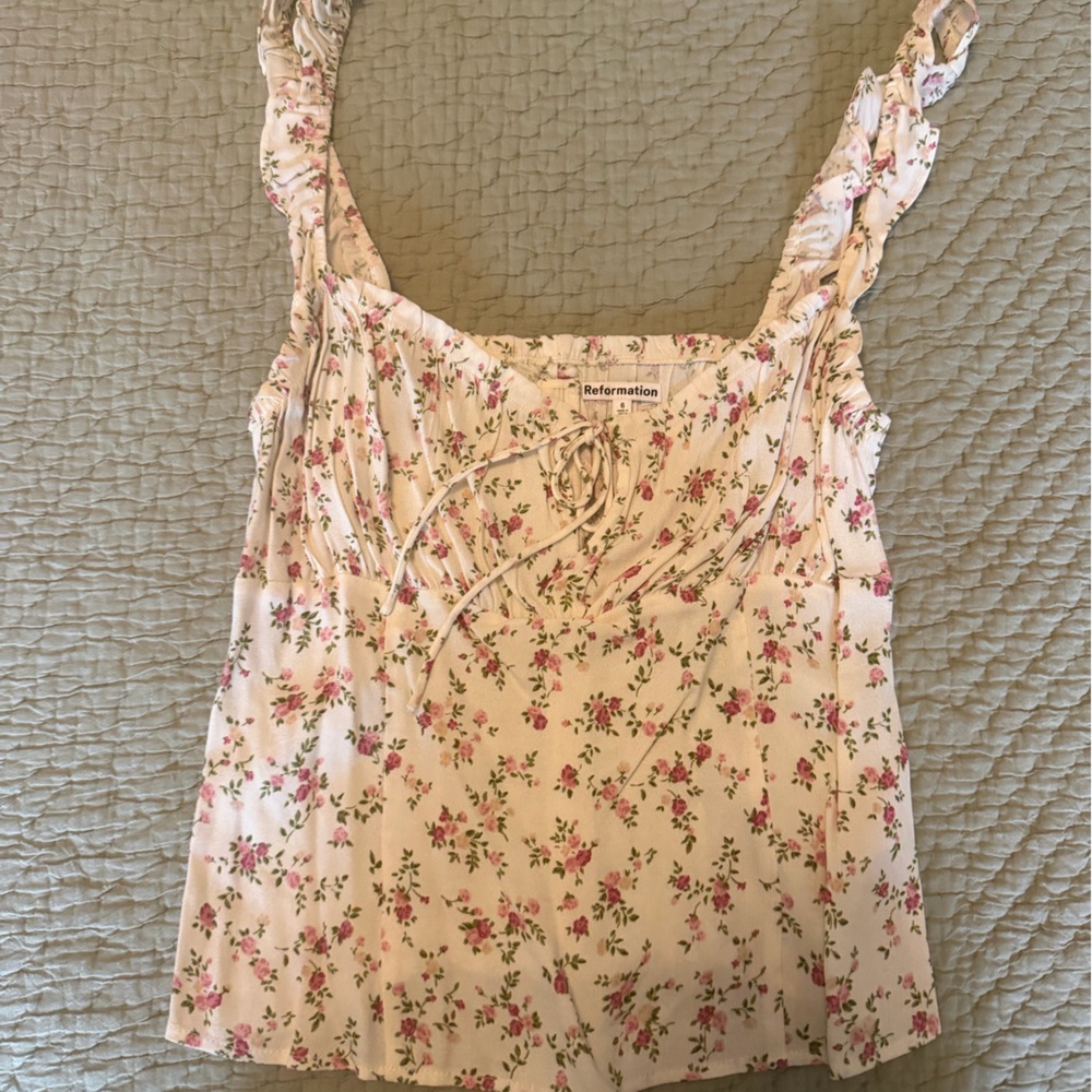 Reformation Floral Pink and Green Top